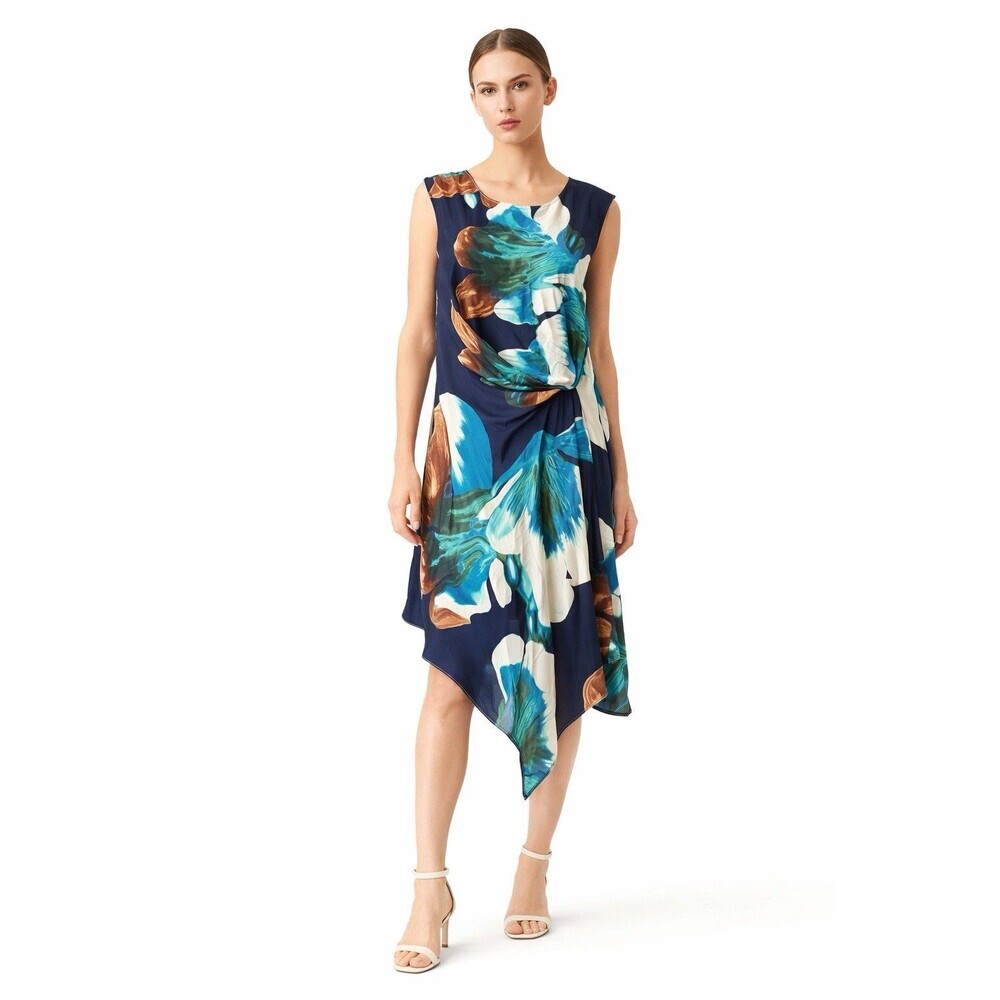Anthropologie Silk Floral Midi Dress Draped Asymmetrical Hem Garden Elegant 6